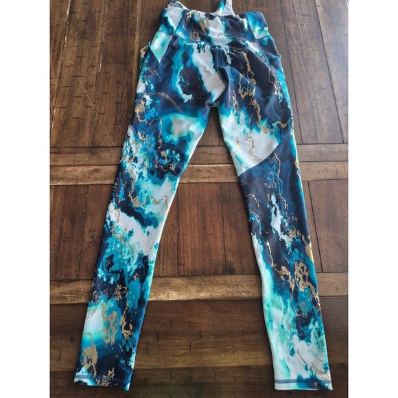Old Navy Active XL Sports Bra & Leggings Set Blue Gold Marble Print - Picture 2 of 5